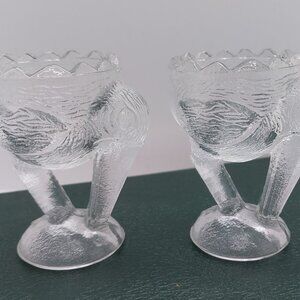 Set Of 2 Vintage Clear Glass Egg Cups Bird Stroke